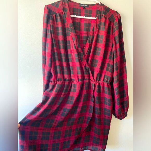 Eclipse Red and Black Plaid Mini Dress - Picture 2 of 12